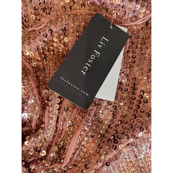 Liv Foster women Draped Beaded Sequin Short Mini Dress size 6 Peach Strappy $275 - Picture 7 of 11
